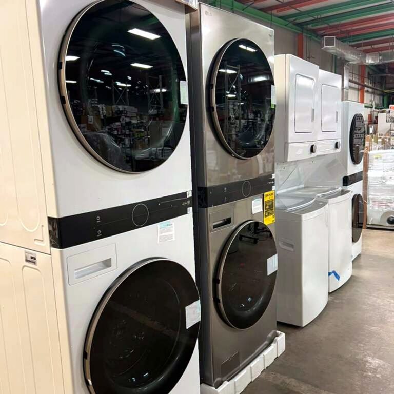 Row of LG WashTower stacked dryers in stock, Moorhead MN